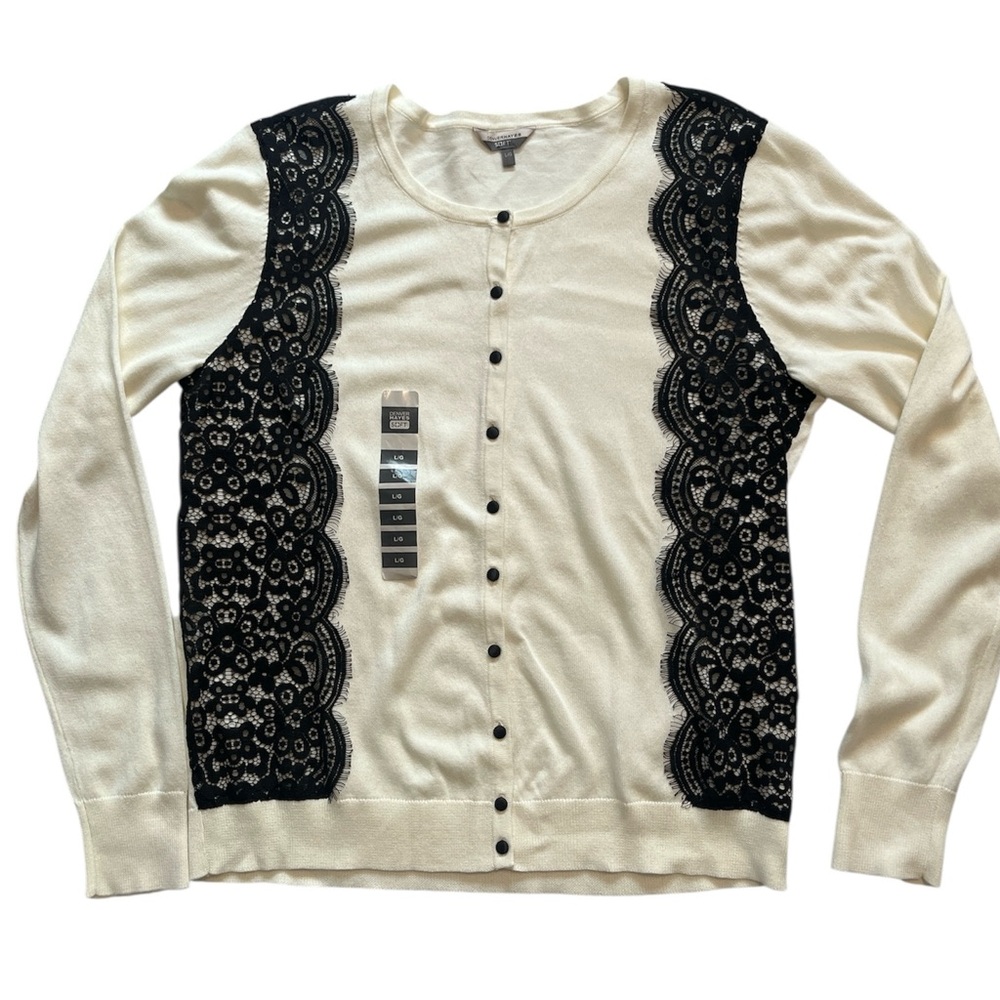 Cream and Black Lace Women's Cardigan